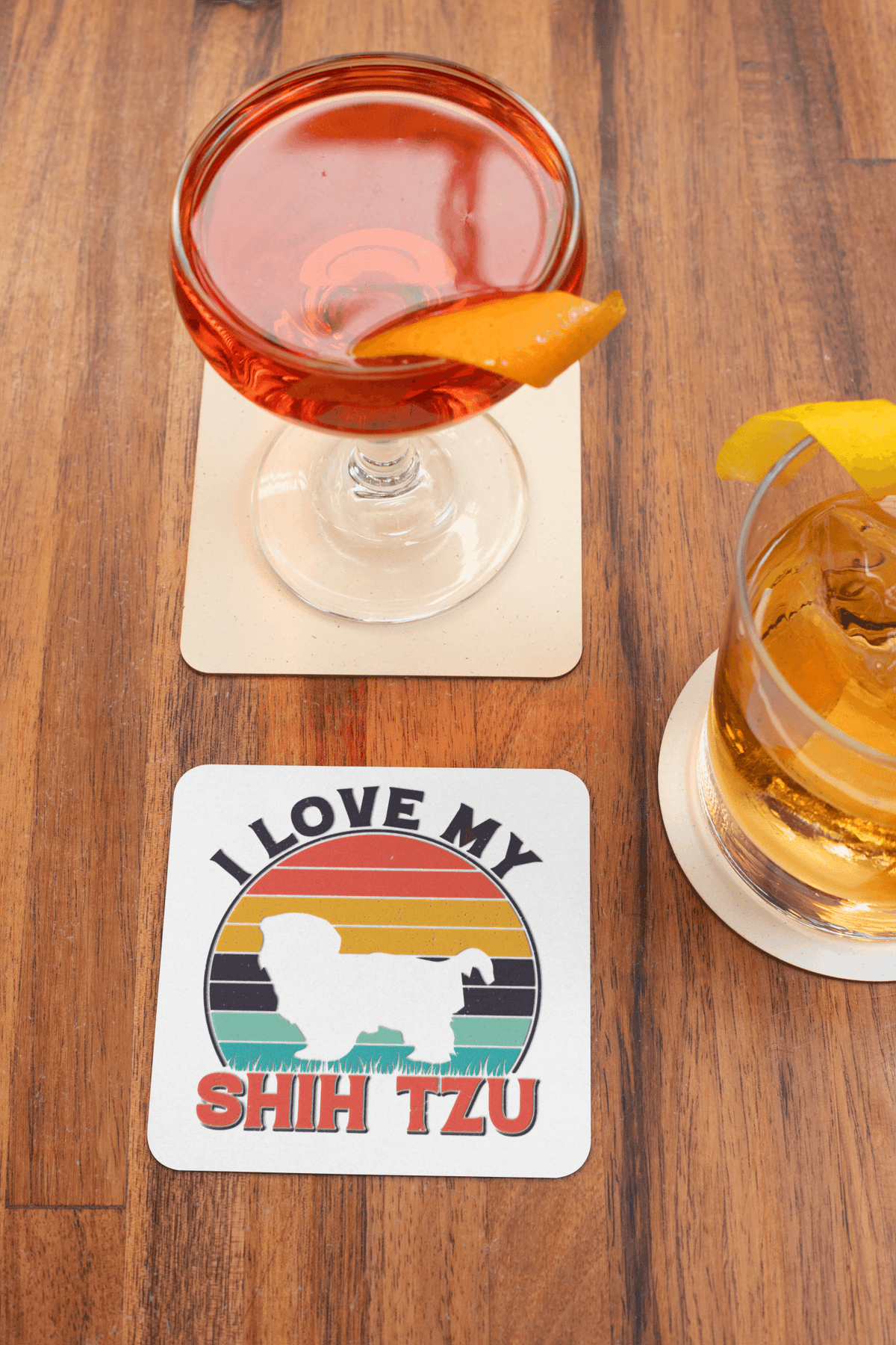 I Love My Shih Tzu With Rainbow Corkwood Coaster Set - Shih Tzu Gifts