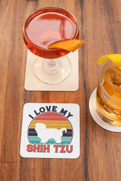 I Love My Shih Tzu With Rainbow Corkwood Coaster Set - Shih Tzu Gifts