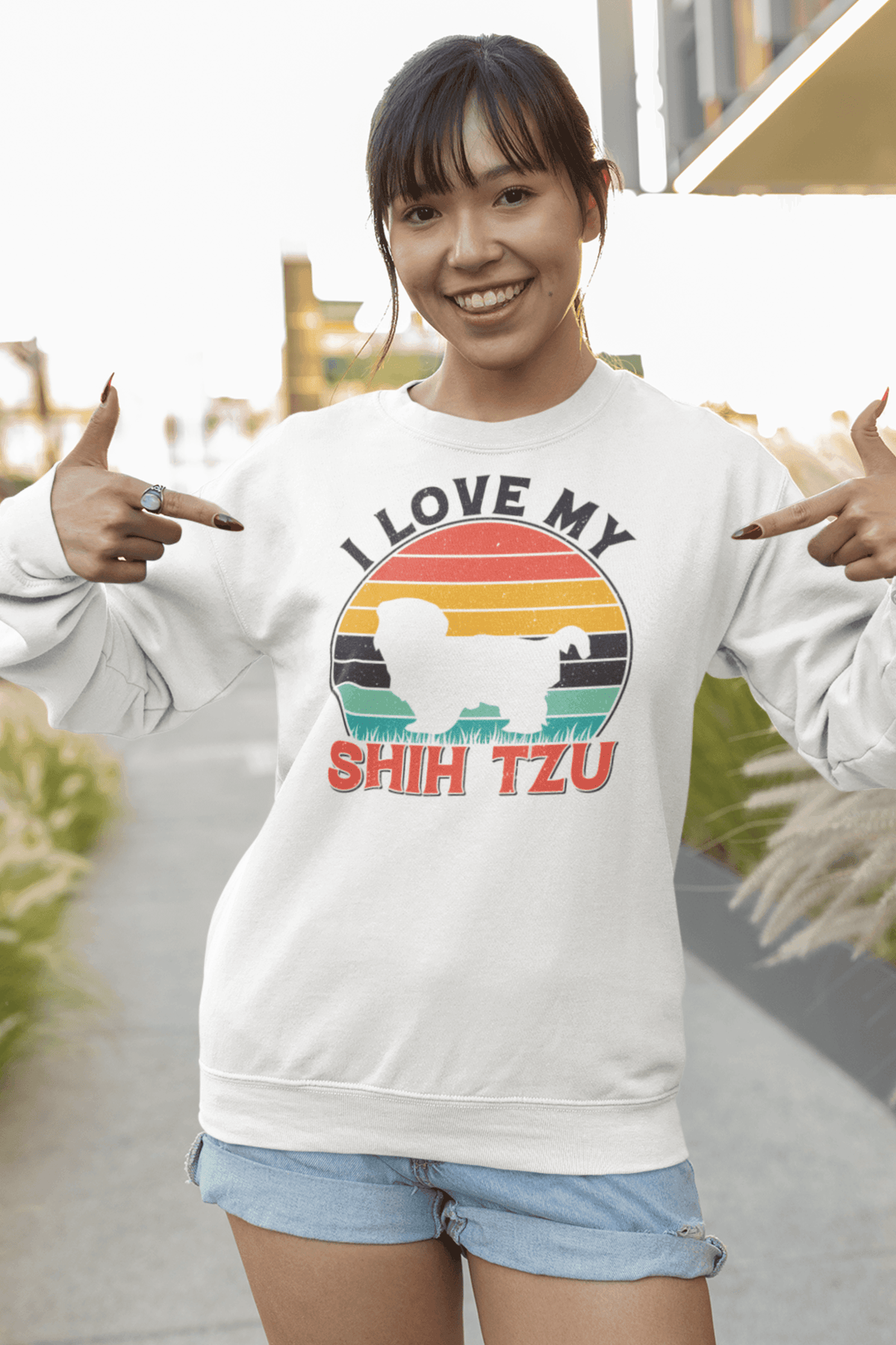 I Love My Shih Tzu With Rainbow Sweatshirt - Shih Tzu Gifts