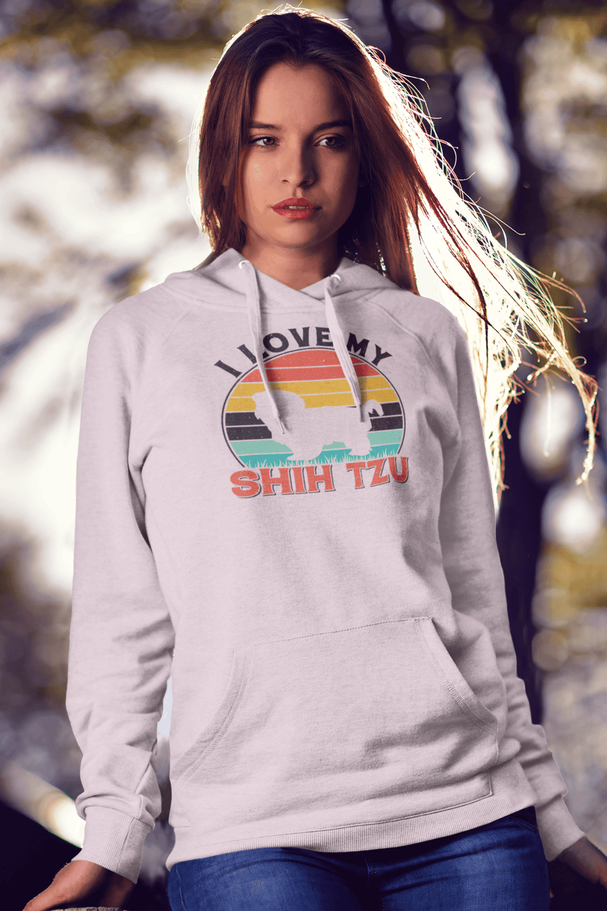 I Love My Shih Tzu With Rainbow Hooded Sweatshirt - Shih Tzu Gifts