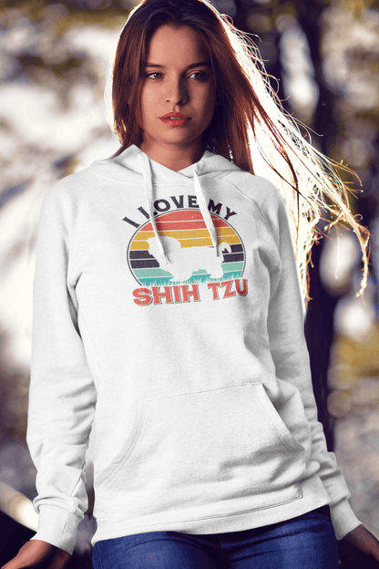 I Love My Shih Tzu With Rainbow Hooded Sweatshirt - Shih Tzu Gifts
