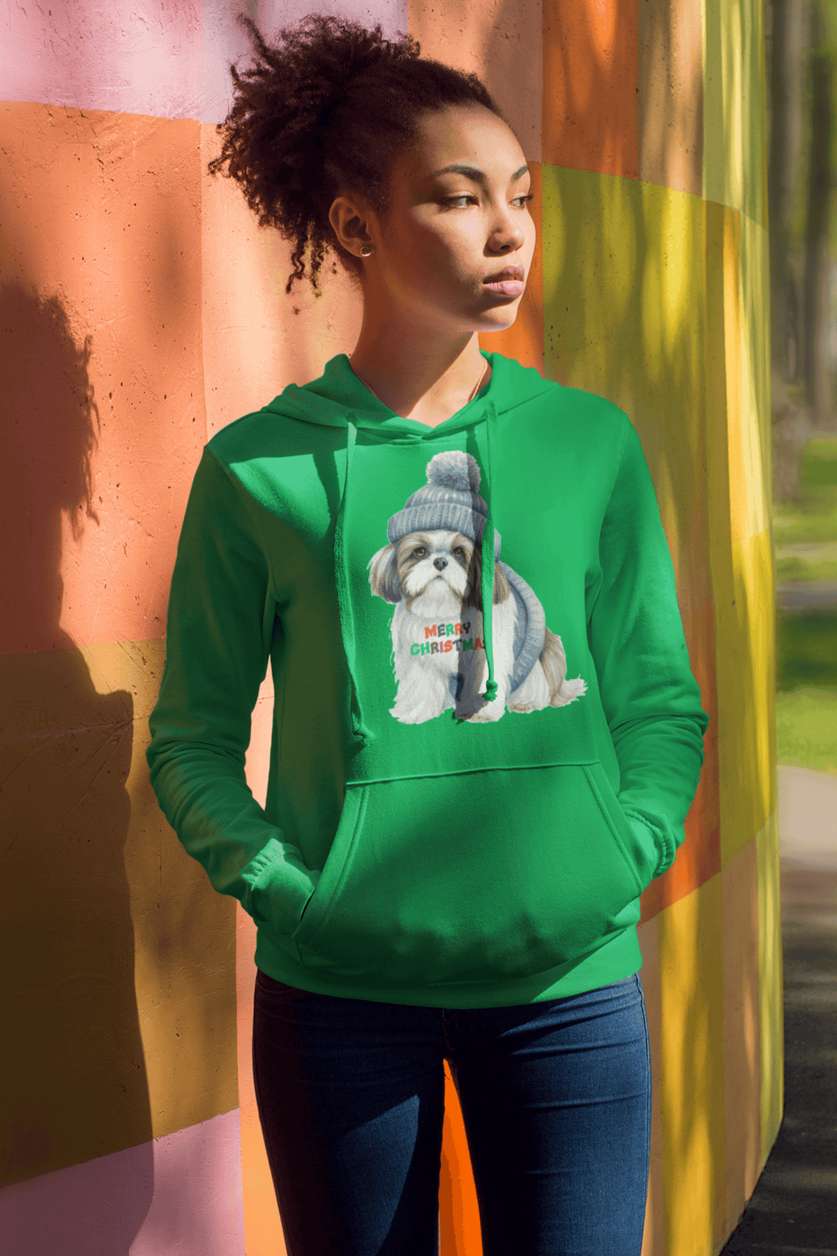 Merry Christmas Shih Tzu Hoodie - Festive Gift for Dog and Shih Tzu Lovers - Shih Tzu Gifts