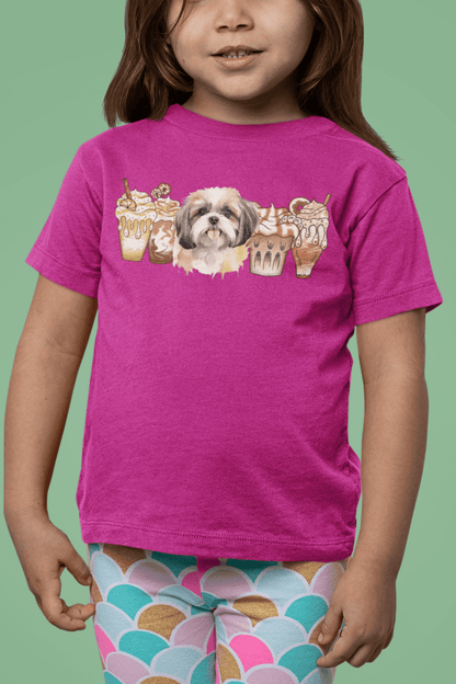Shih Tzu With Ice Coffee Youth Short Sleeve Tee - Shih Tzu Gifts