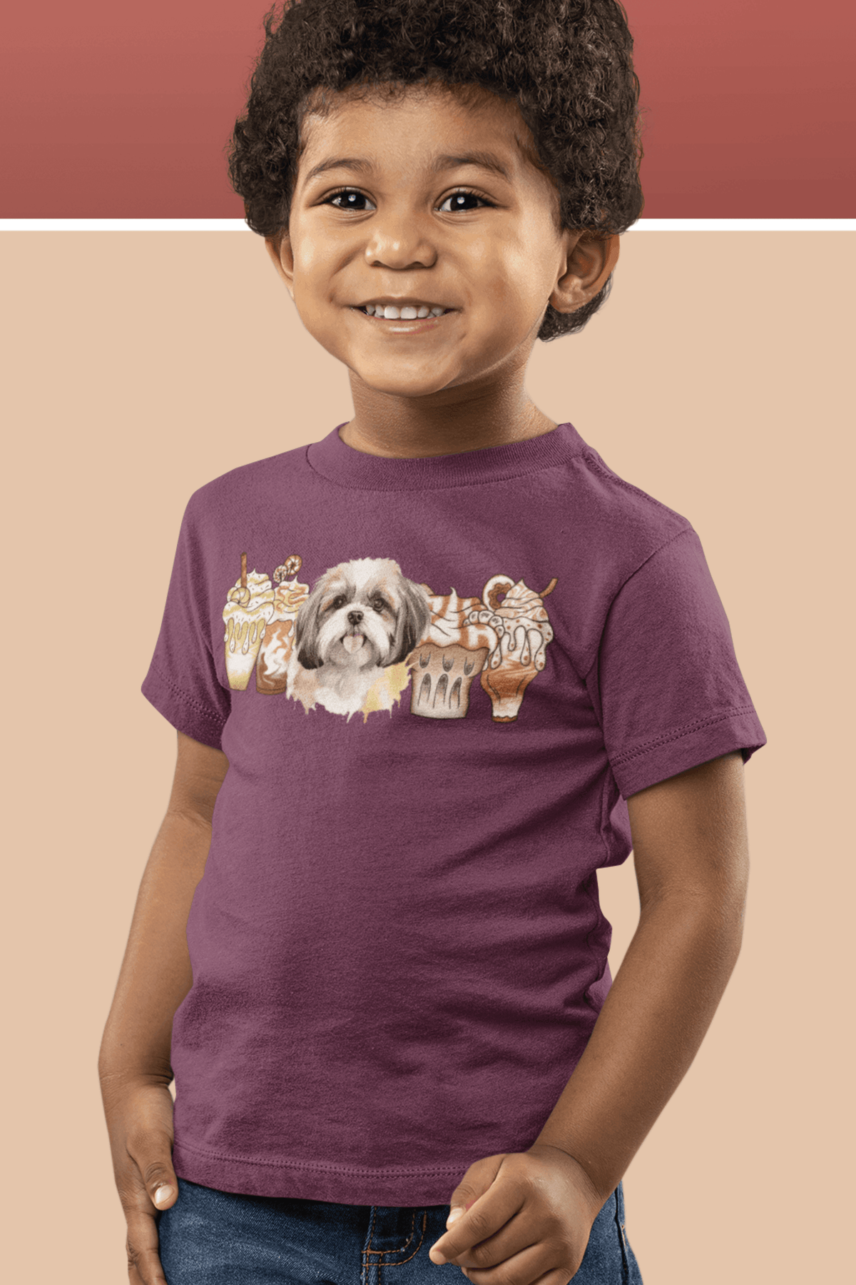 Shih Tzu With Ice Coffee Youth Short Sleeve Tee - Shih Tzu Gifts