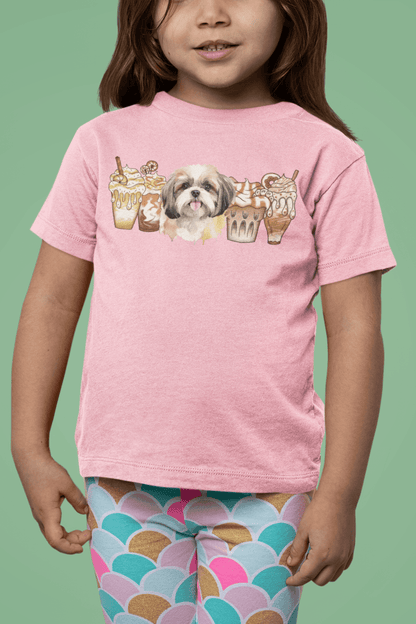 Shih Tzu With Ice Coffee Youth Short Sleeve Tee - Shih Tzu Gifts