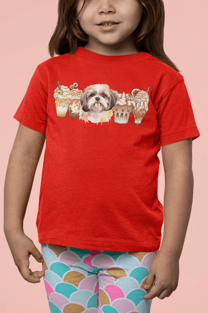 Shih Tzu With Ice Coffee Youth Short Sleeve Tee - Shih Tzu Gifts