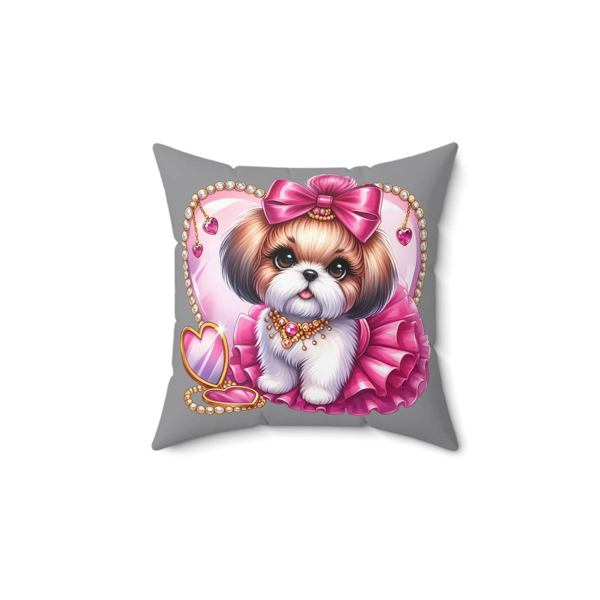 Pink Bow Shih Tzu Square Pillow - Shih Tzu Gifts