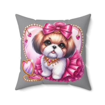Pink Bow Shih Tzu Square Pillow - Shih Tzu Gifts
