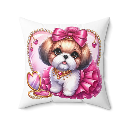 Pink Bow Shih Tzu Square Pillow - Shih Tzu Gifts