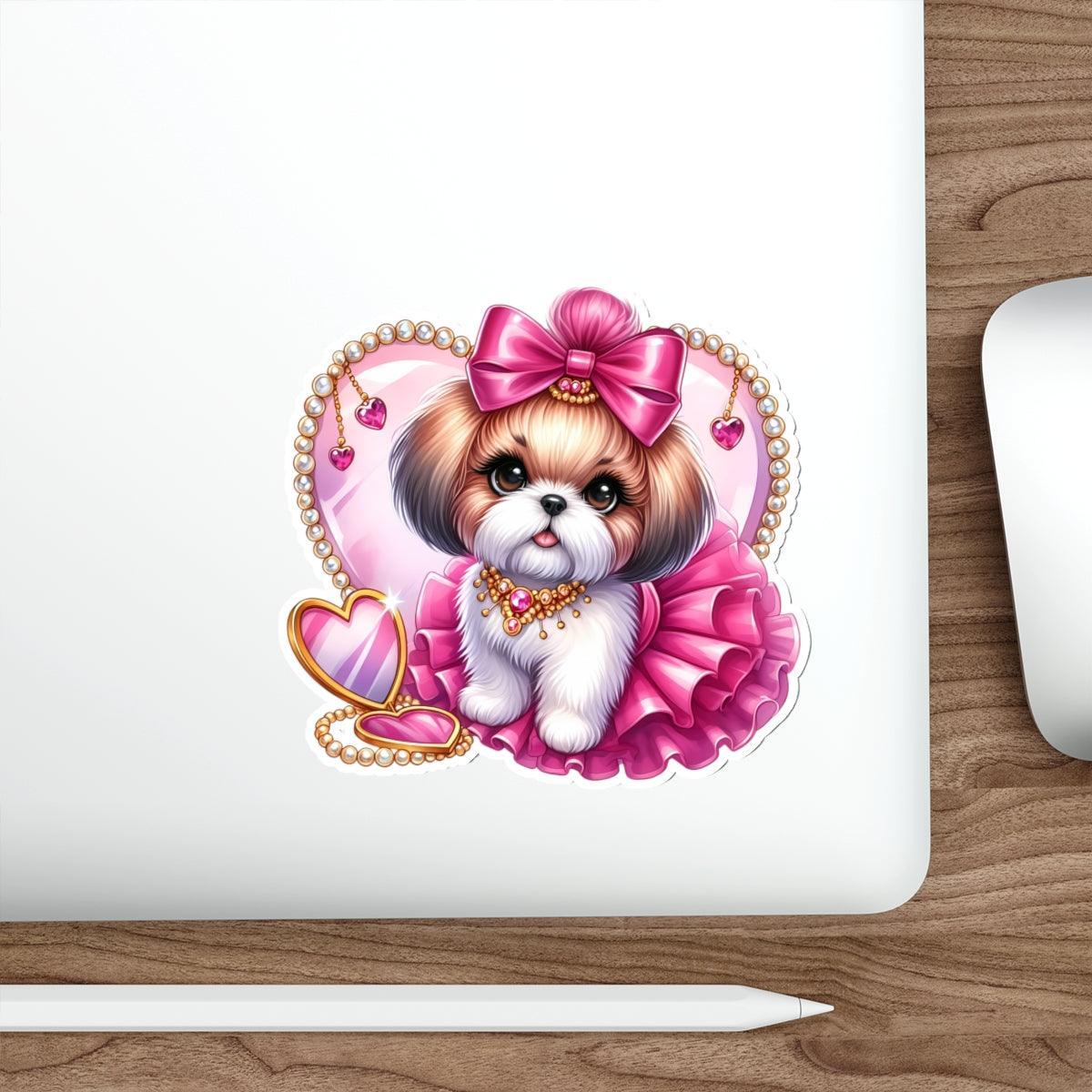 Pink Bow Shih Tzu Die-Cut Stickers - Shih Tzu Gifts