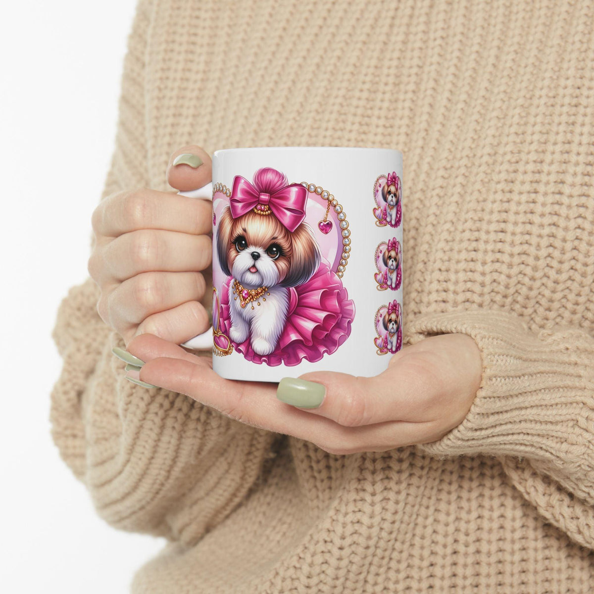 Pink Bow Shih Tzu Ceramic Mug - Shih Tzu Gifts