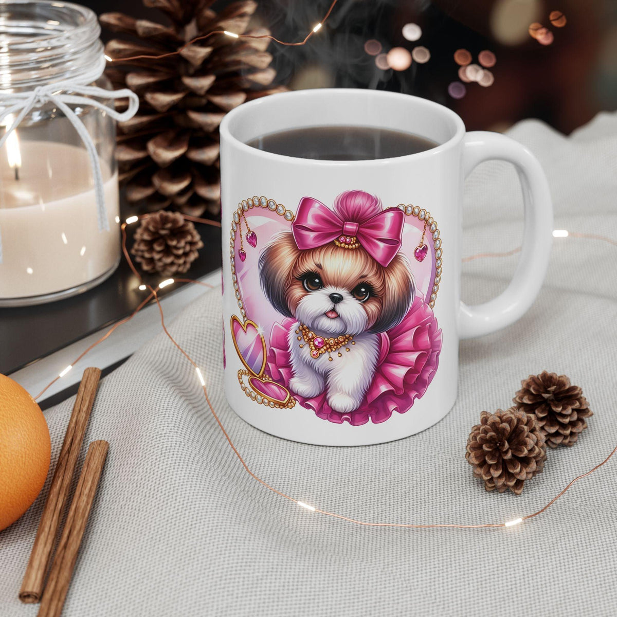 Pink Bow Shih Tzu Ceramic Mug - Shih Tzu Gifts