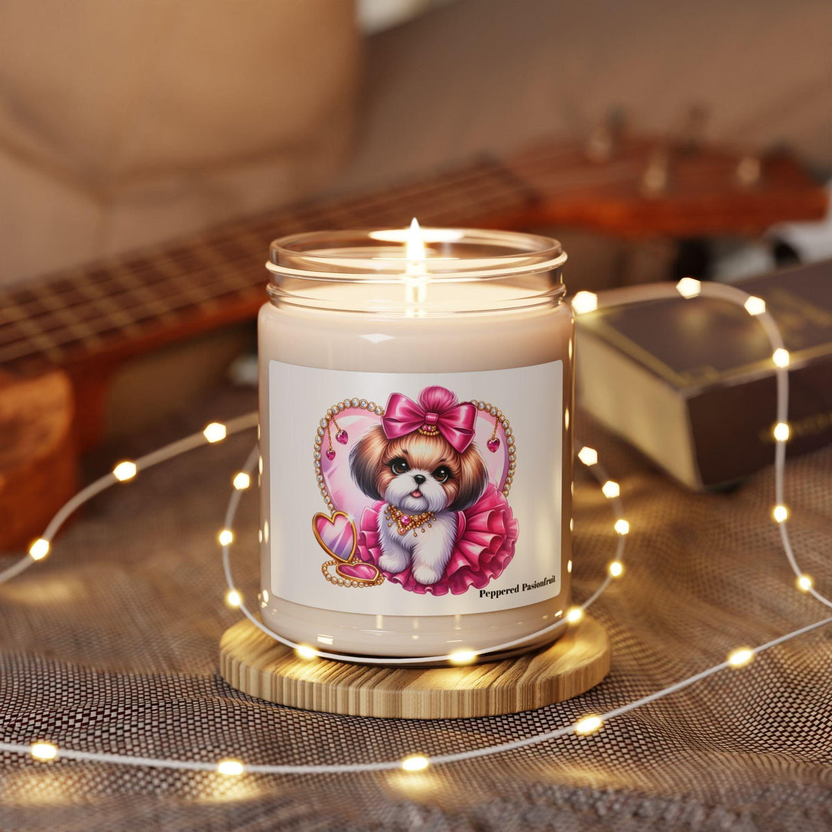 Pink Bow Shih Tzu Scented Soy Candle, 9oz - Shih Tzu Gifts