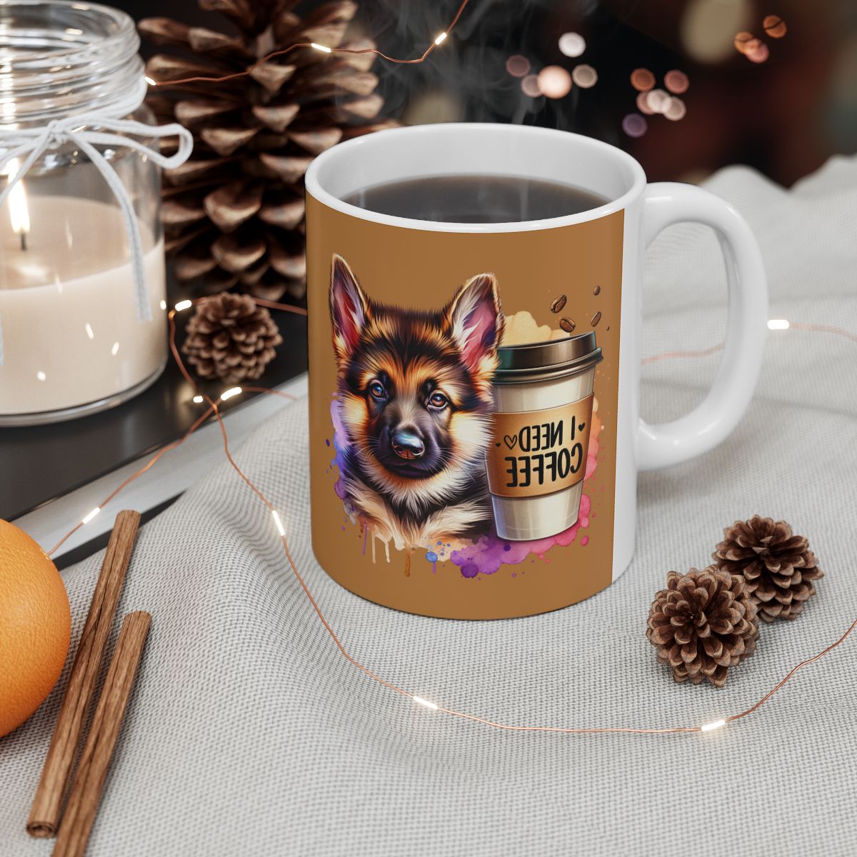 German Shepherd with Coffee Mug – Gift for Dog Moms & Dads