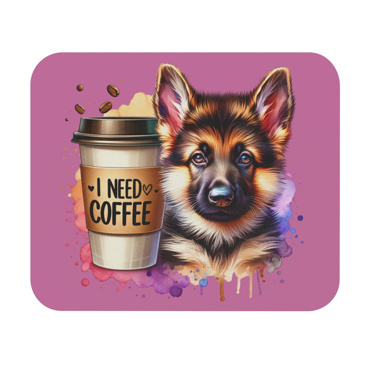 German Shepherd with Coffee Mouse Pad – Gift for Dog & Coffee Lovers