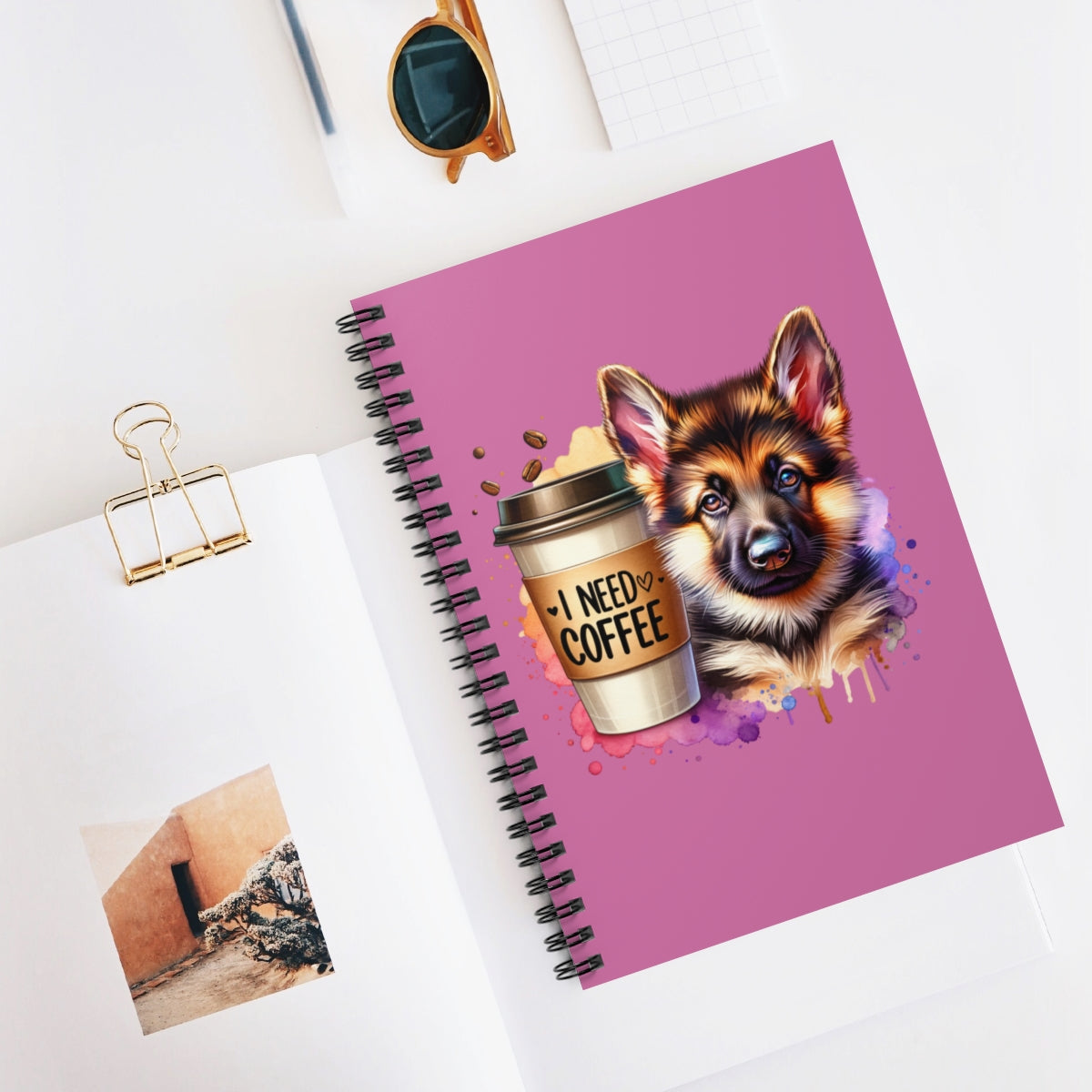 German Shepherd with Coffee Notebook – Gift for Dog and Coffee Lovers