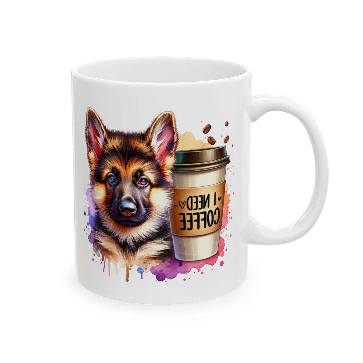 German Shepherd with Coffee Mug – Gift for Dog Moms & Dads