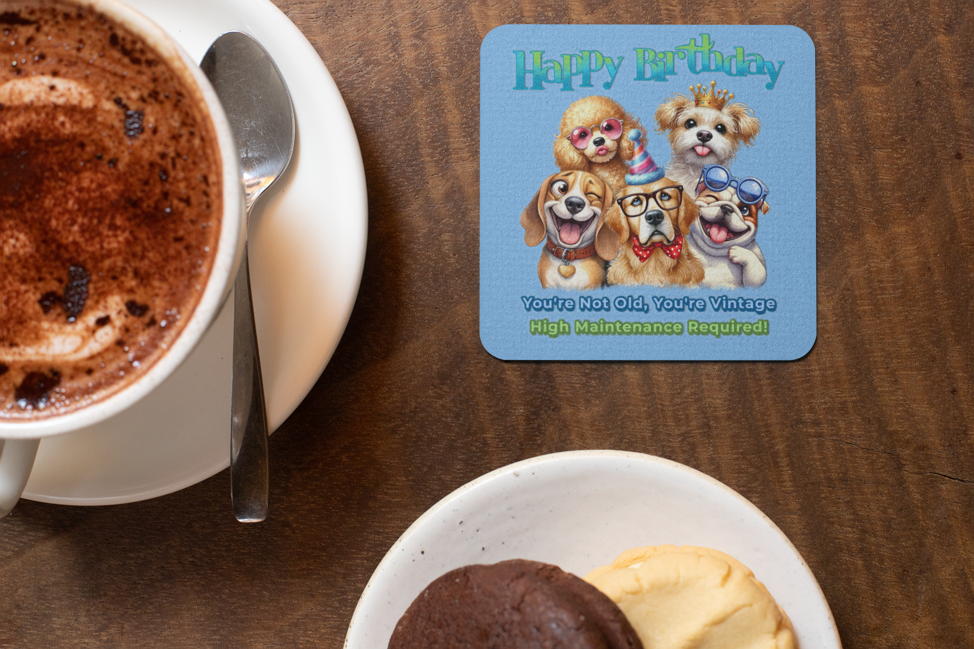Funny Dog Birthday Coaster Set – You’re Not Old, You’re Vintage