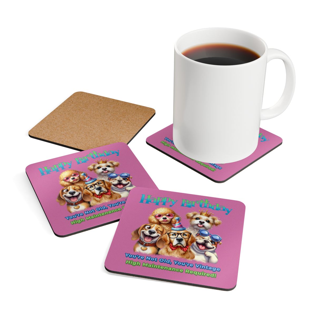 Funny Dog Birthday Coaster Set – You’re Not Old, You’re Vintage