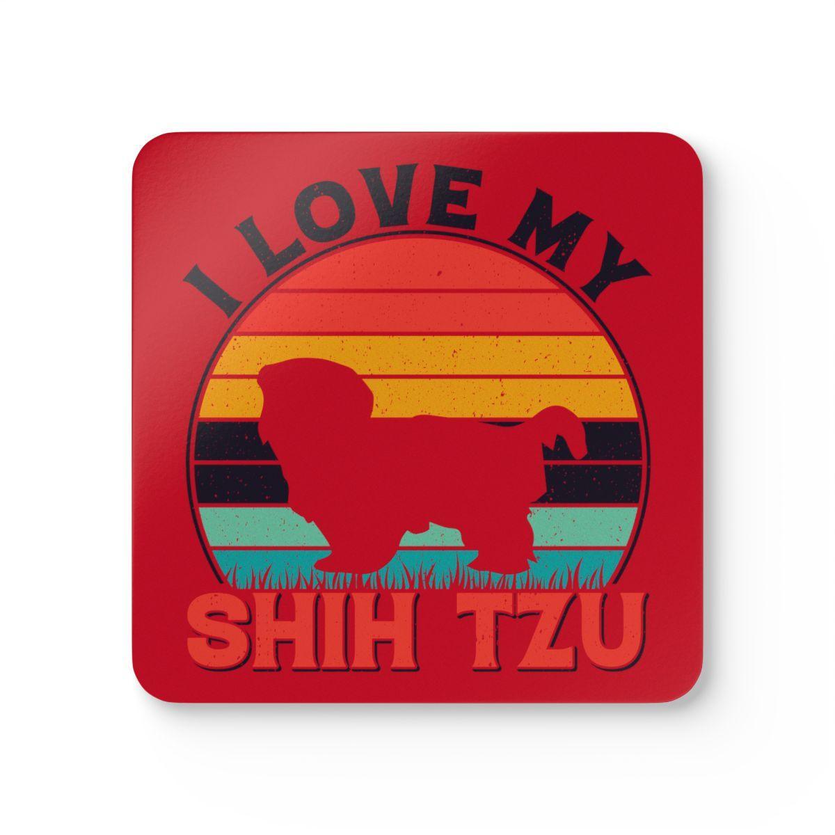 I Love My Shih Tzu With Rainbow Corkwood Coaster Set - Shih Tzu Gifts