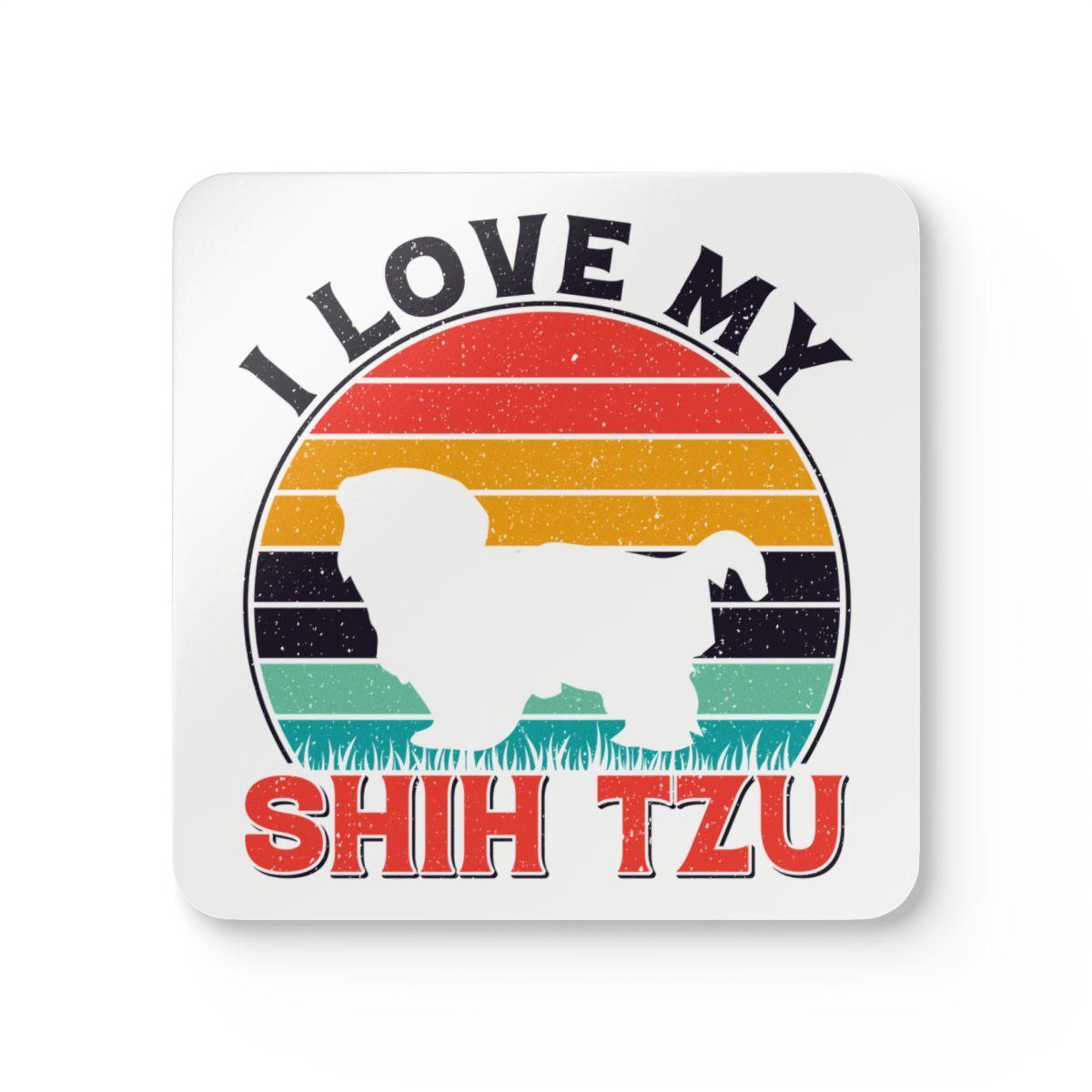 I Love My Shih Tzu With Rainbow Corkwood Coaster Set - Shih Tzu Gifts
