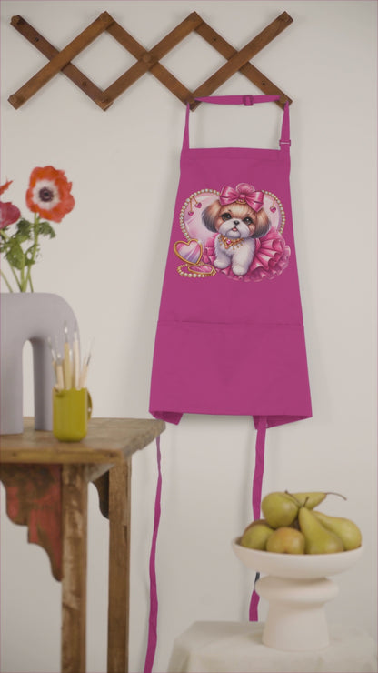 Pink Bow Shih Tzu Apron – Ideal Gift for Shih Tzu Lovers and Owners