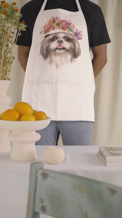 Shih Tzu With Flowers Apron – Perfect Gift for Dog Lovers and Owners