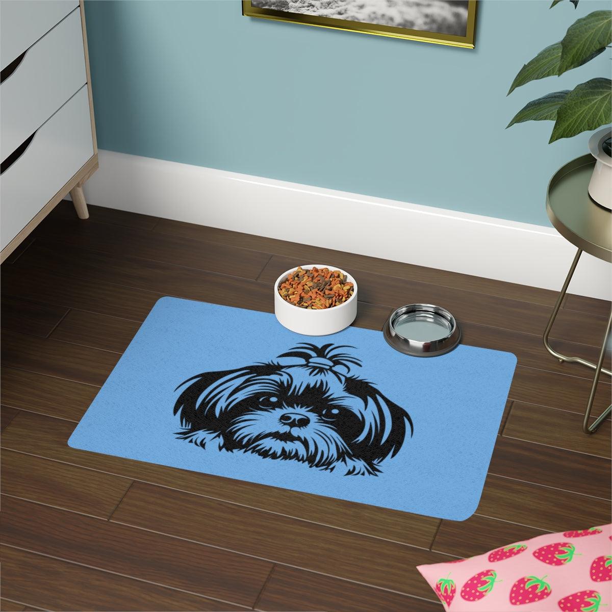 Shih-Tzu-Black-and-White-Pet Food Mat-white (12x18) - Shih Tzu Gifts