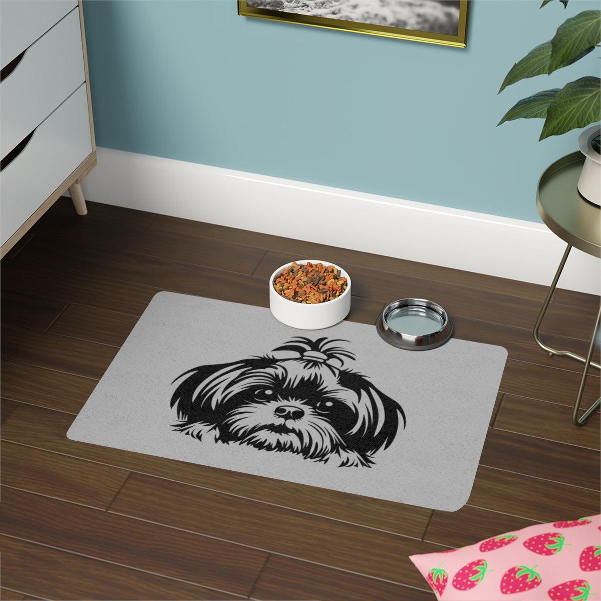 Shih-Tzu-Black-and-White-Pet Food Mat-white (12x18) - Shih Tzu Gifts
