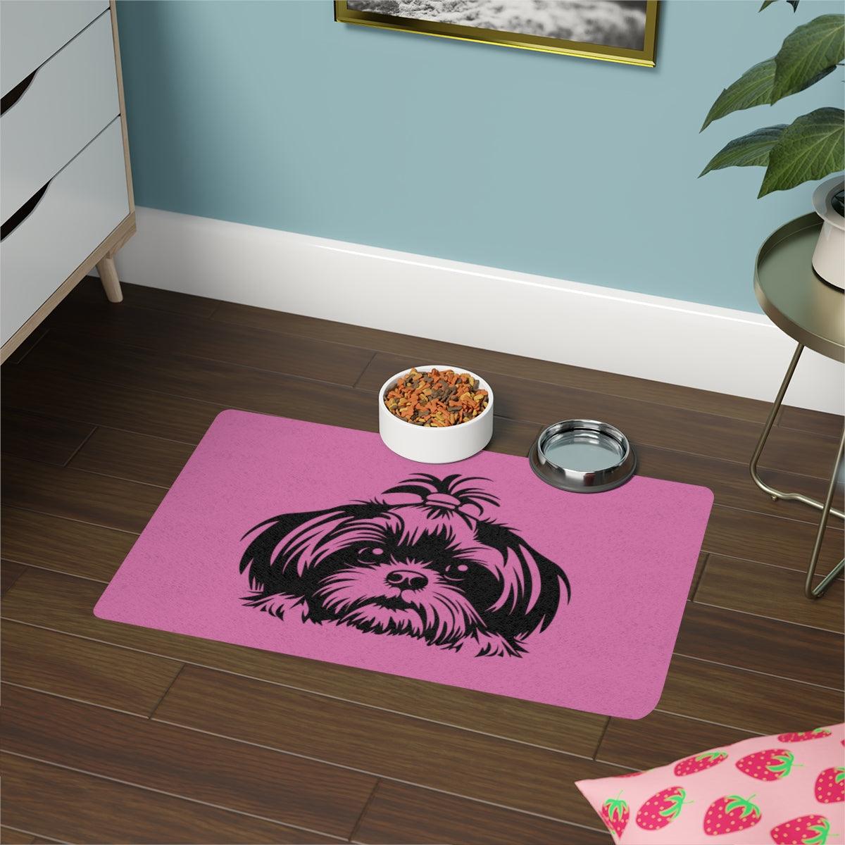 Shih-Tzu-Black-and-White-Pet Food Mat-white (12x18) - Shih Tzu Gifts