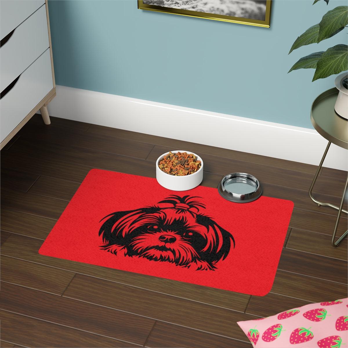 Shih-Tzu-Black-and-White-Pet Food Mat-white (12x18) - Shih Tzu Gifts