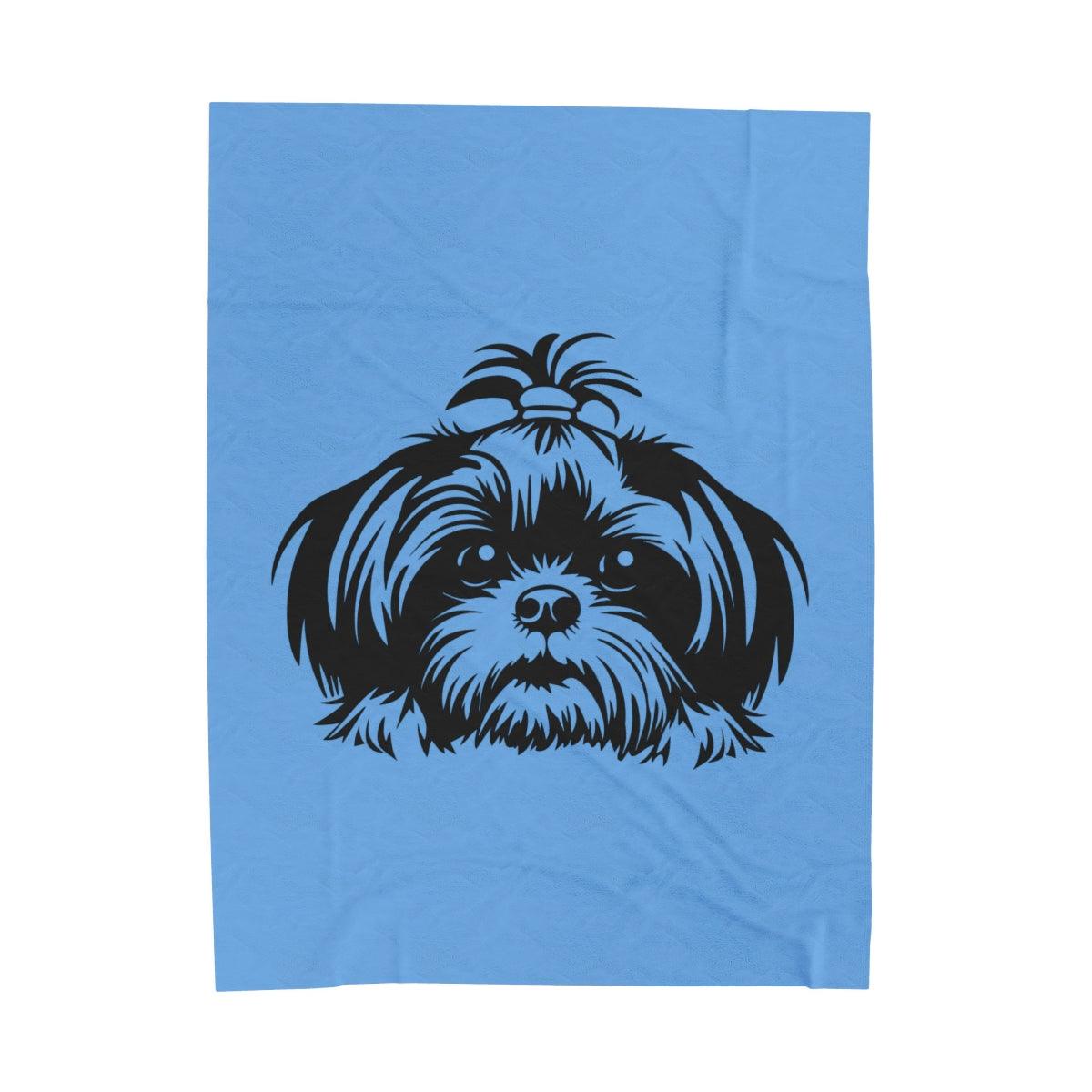Shih-Tzu-Black-White-Velveteen- Plush- Blanket -White - Shih Tzu Gifts