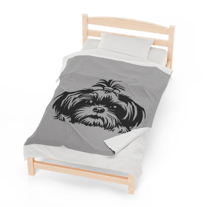Shih-Tzu-Black-White-Velveteen- Plush- Blanket -White - Shih Tzu Gifts