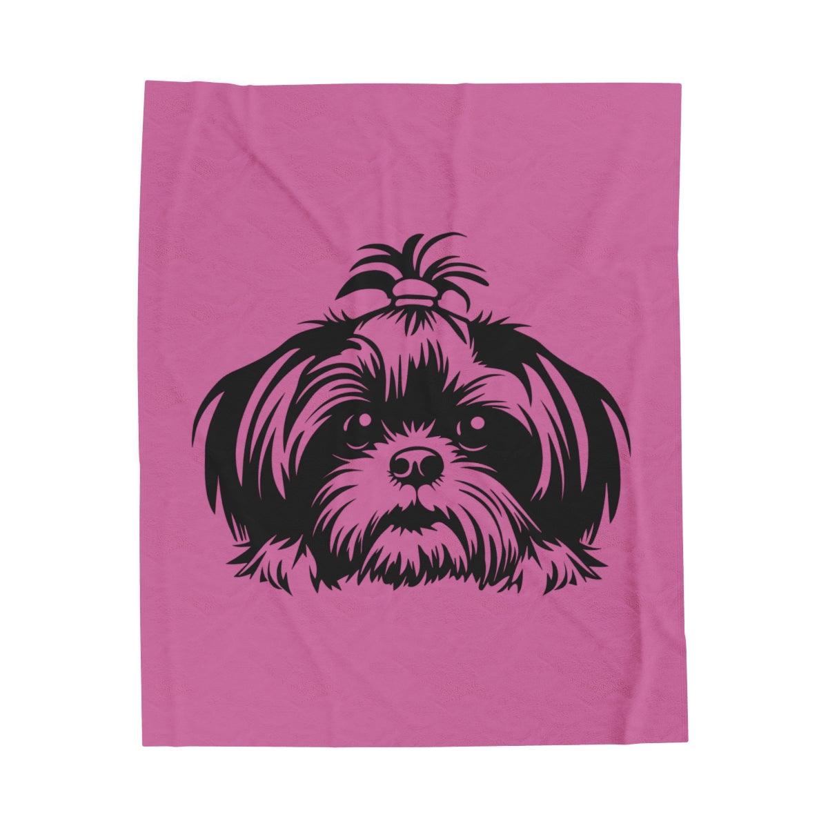 Shih-Tzu-Black-White-Velveteen- Plush- Blanket -White - Shih Tzu Gifts