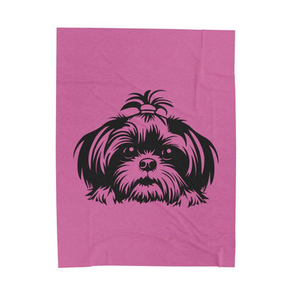 Shih-Tzu-Black-White-Velveteen- Plush- Blanket -White - Shih Tzu Gifts