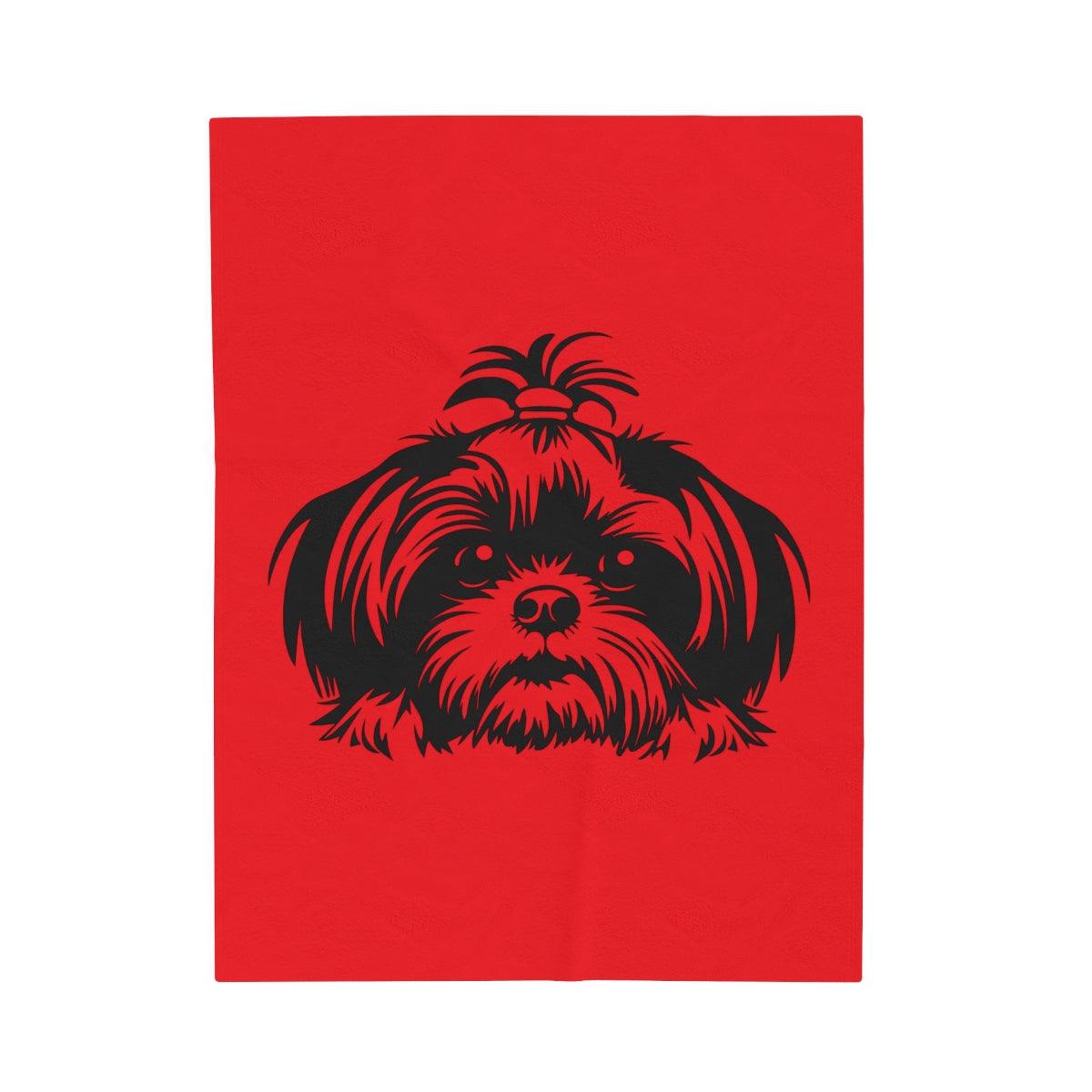 Shih-Tzu-Black-White-Velveteen- Plush- Blanket -White - Shih Tzu Gifts