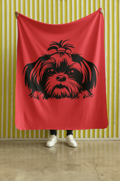 Shih-Tzu-Black-White-Velveteen- Plush- Blanket -White - Shih Tzu Gifts