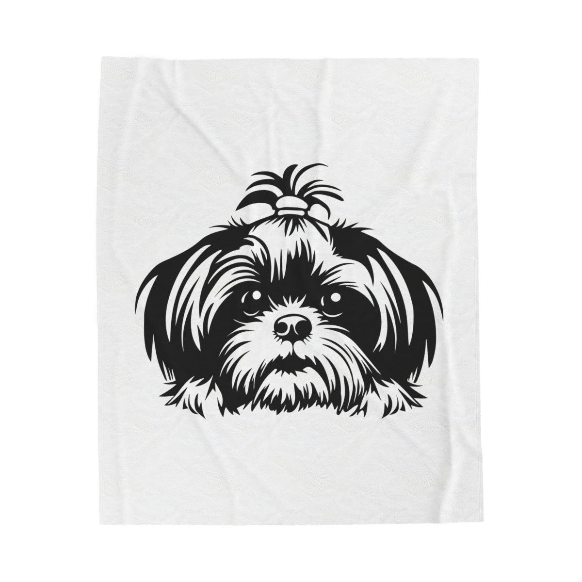 Shih-Tzu-Black-White-Velveteen- Plush- Blanket -White - Shih Tzu Gifts