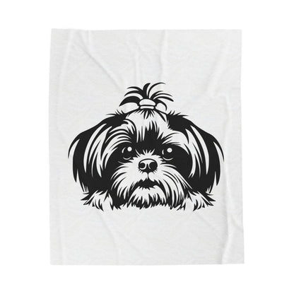 Shih-Tzu-Black-White-Velveteen- Plush- Blanket -White - Shih Tzu Gifts