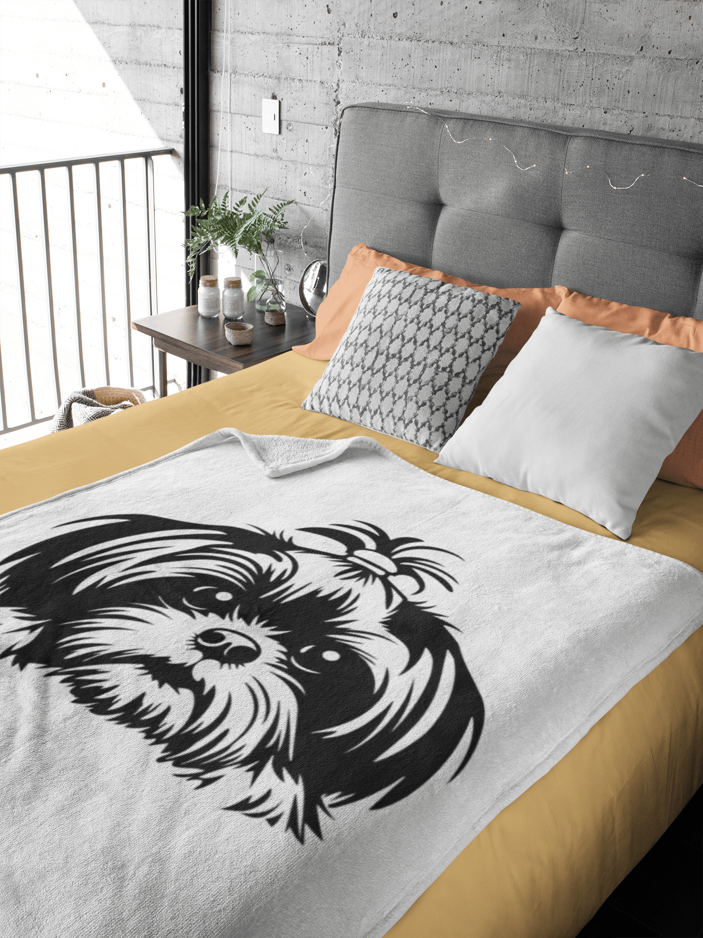 Shih-Tzu-Black-White-Velveteen- Plush- Blanket -White - Shih Tzu Gifts