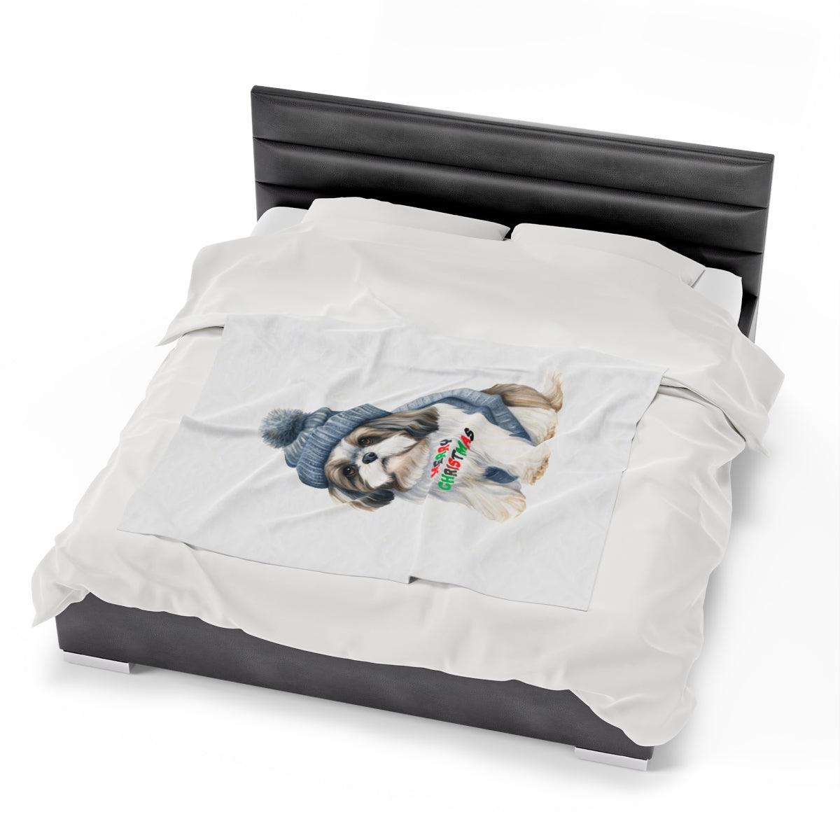 Cozy and Festive "Merry Christmas Shih Tzu" Blanket – Perfect Holiday Gift - Shih Tzu Gifts