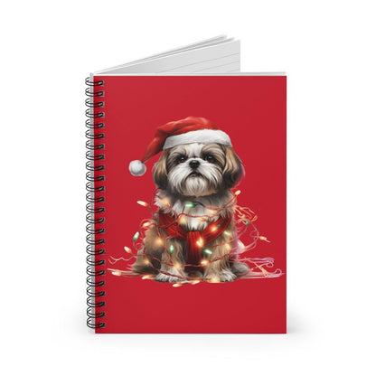 Shih Tzu Wearing a Christmas Hat and Wrapped in Lights Spiral Notebook - Shih Tzu Gifts