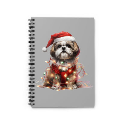 Shih Tzu Wearing a Christmas Hat and Wrapped in Lights Spiral Notebook - Shih Tzu Gifts