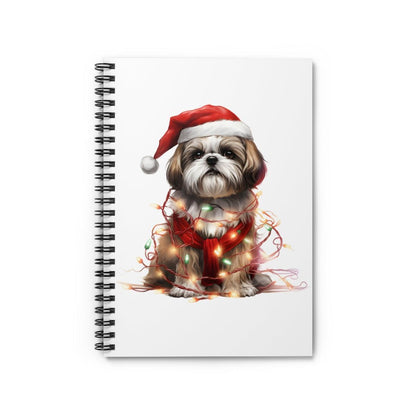 Shih Tzu Wearing a Christmas Hat and Wrapped in Lights Spiral Notebook - Shih Tzu Gifts