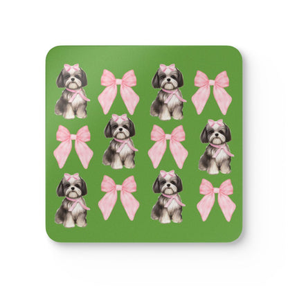 Shih Tzu with Pink Bows Coaster Set – Perfect Gift for Dog Lovers