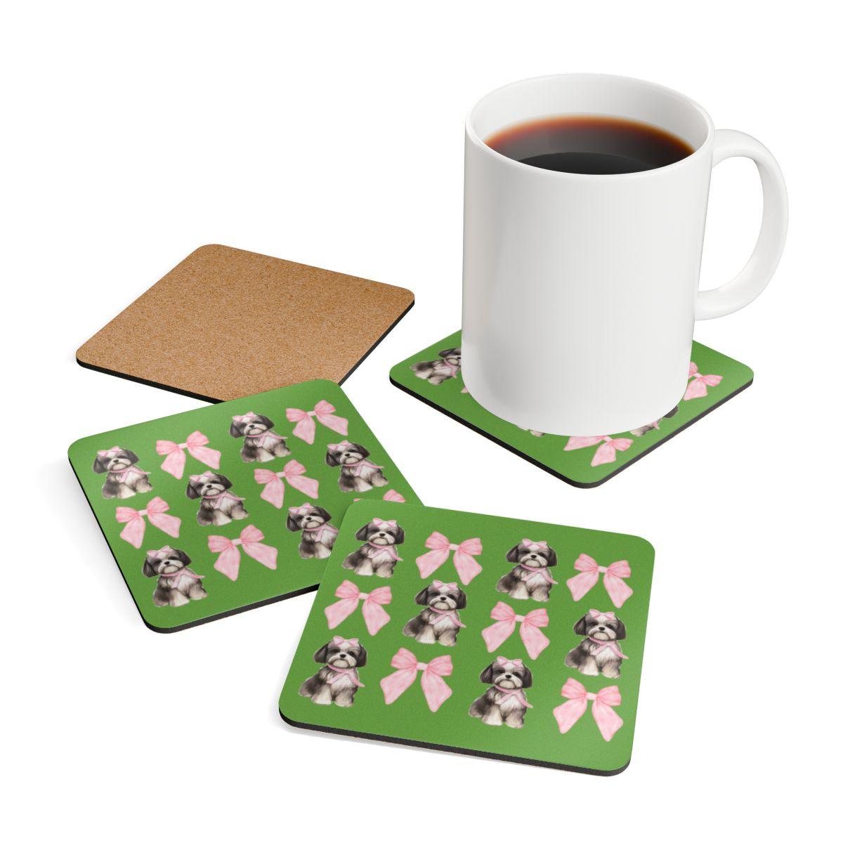 Shih Tzu with Pink Bows Coaster Set – Perfect Gift for Dog Lovers