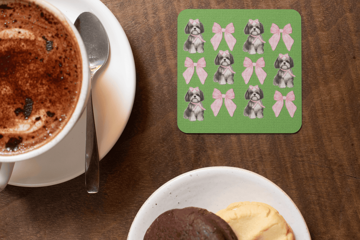Shih Tzu with Pink Bows Coaster Set – Perfect Gift for Dog Lovers