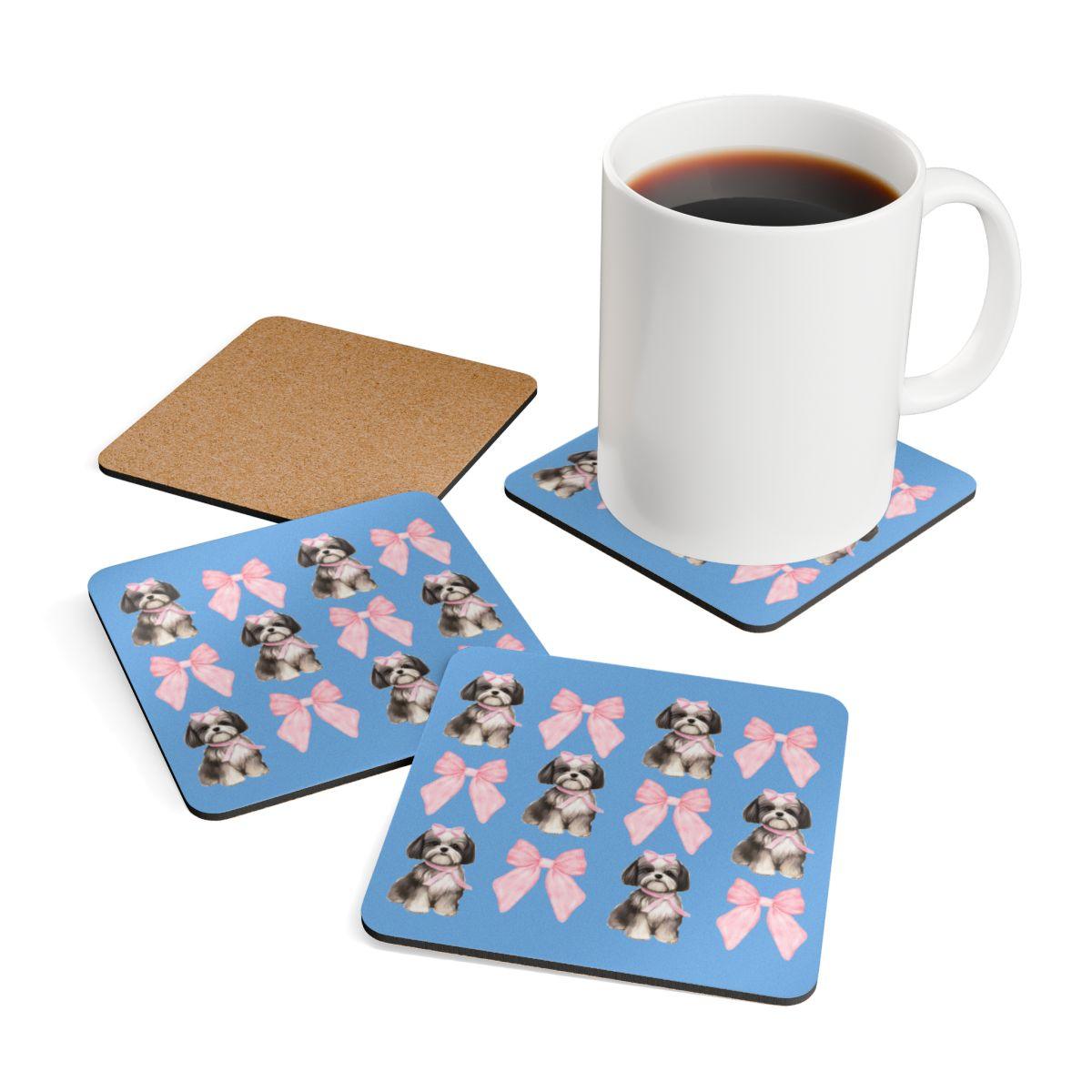 Shih Tzu with Pink Bows Coaster Set – Perfect Gift for Dog Lovers