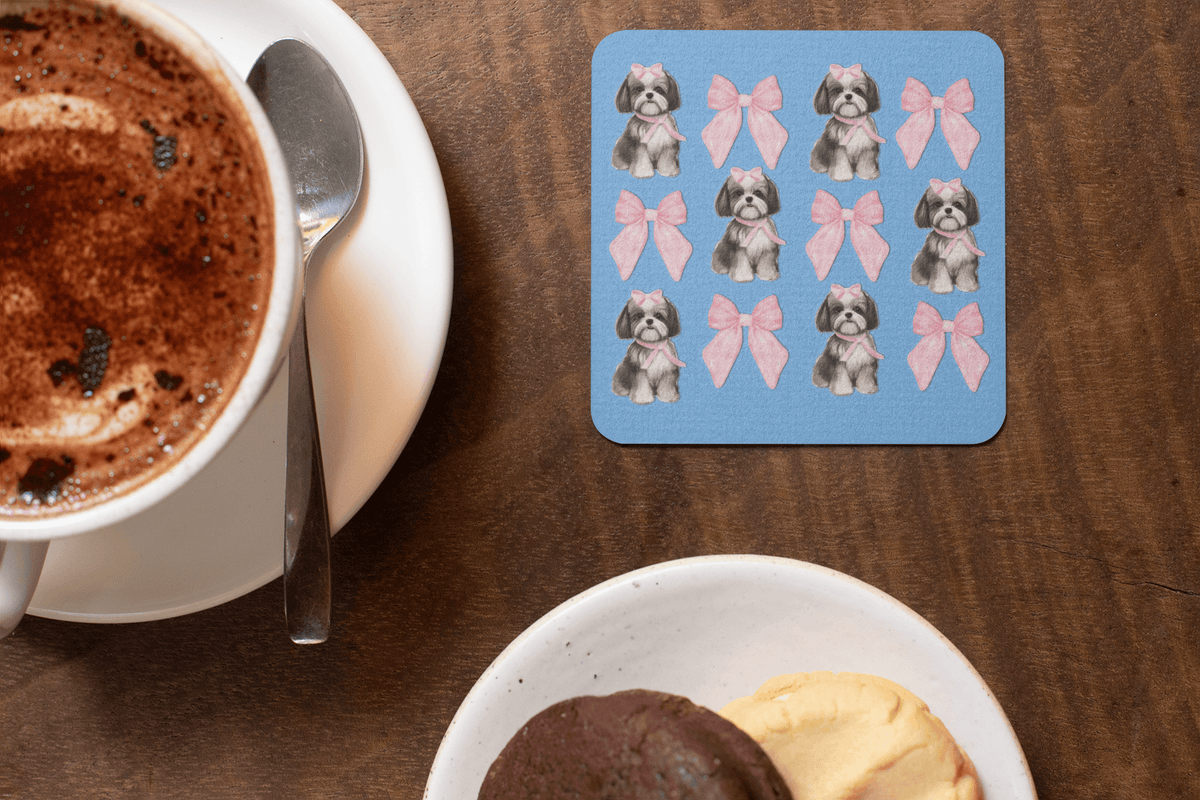 Shih Tzu with Pink Bows Coaster Set – Perfect Gift for Dog Lovers
