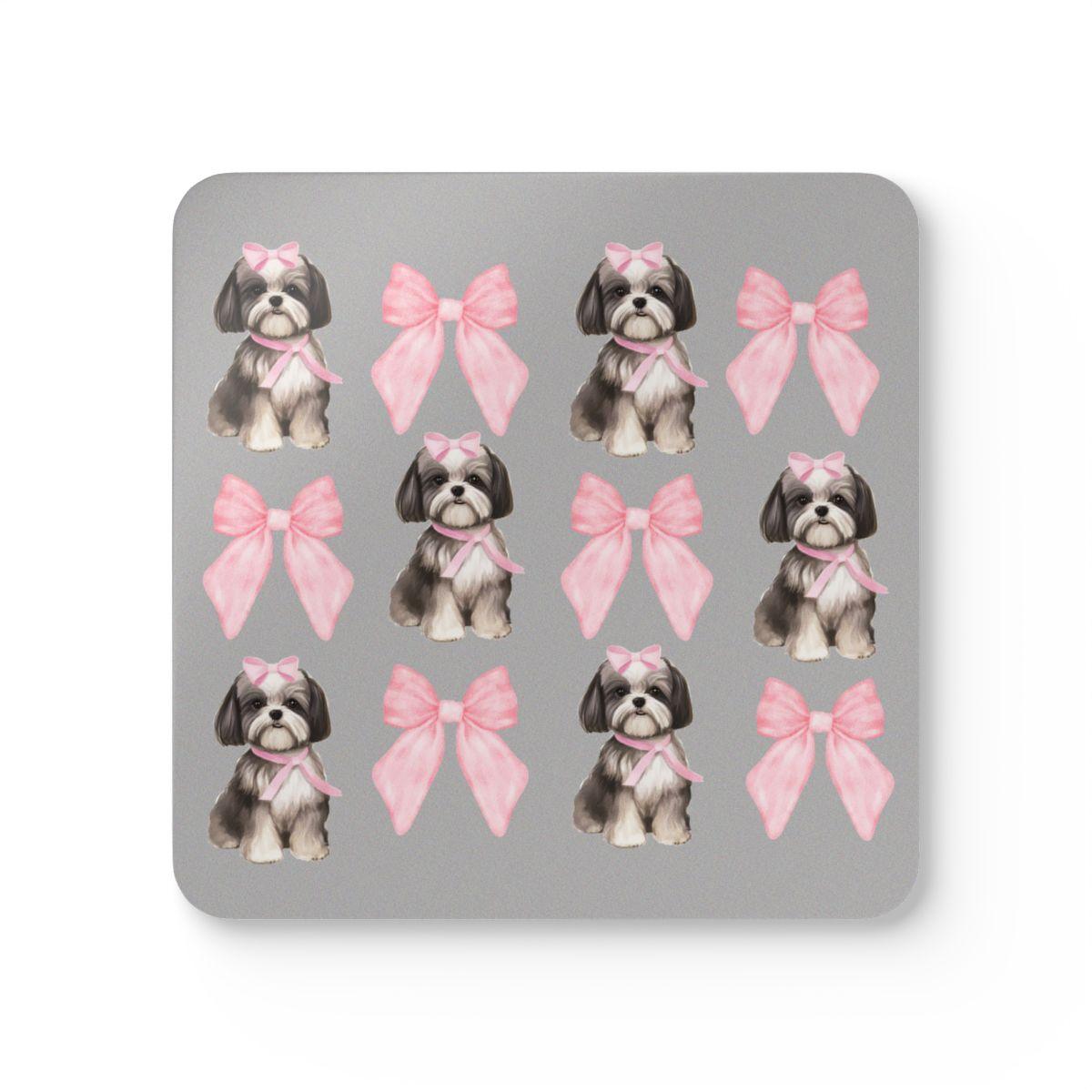 Shih Tzu with Pink Bows Coaster Set – Perfect Gift for Dog Lovers